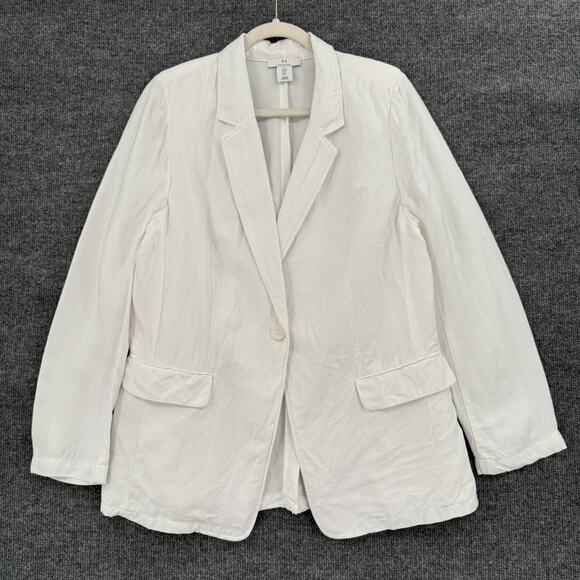 H By Halston Womens Linen Blend Blazer Size L White One Button Coastal Preppy - Picture 1 of 10